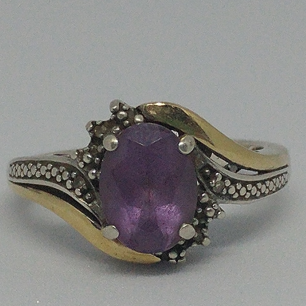 Amethyst Diamond 10k Sterling Ring - Picture 1 of 5